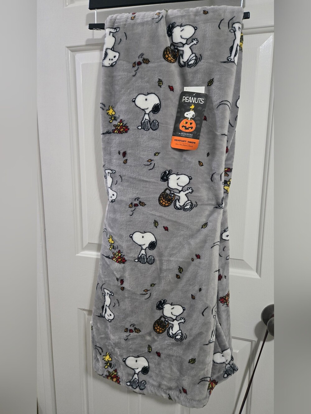 Peanuts Grey Snoopy & Woodstock Fall Plush Blanket Large Throw 60x70"